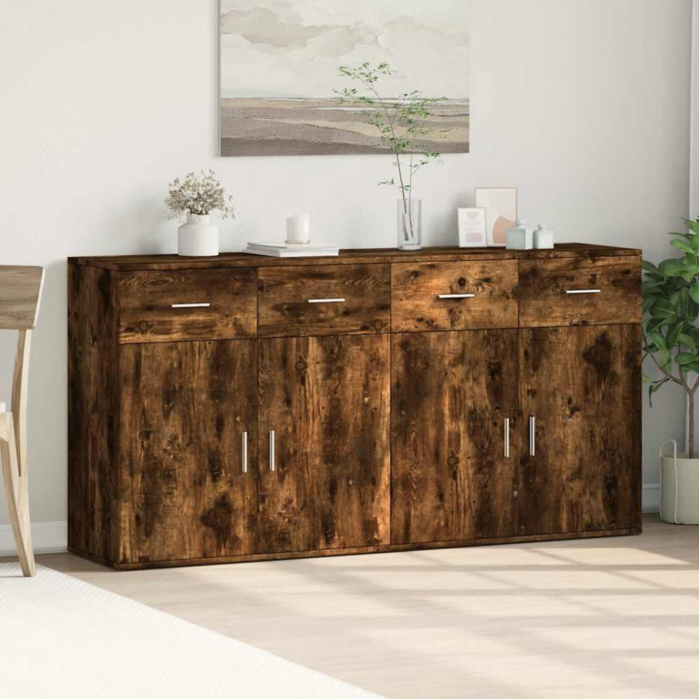 vidaXL 2 Door 2 Drawer Smoked Oak Sideboard Set of 2 Image 3