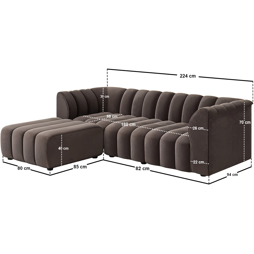 Solace+Co Halle 3 Seater Brown Velvet Sofa with Footstool Image 5