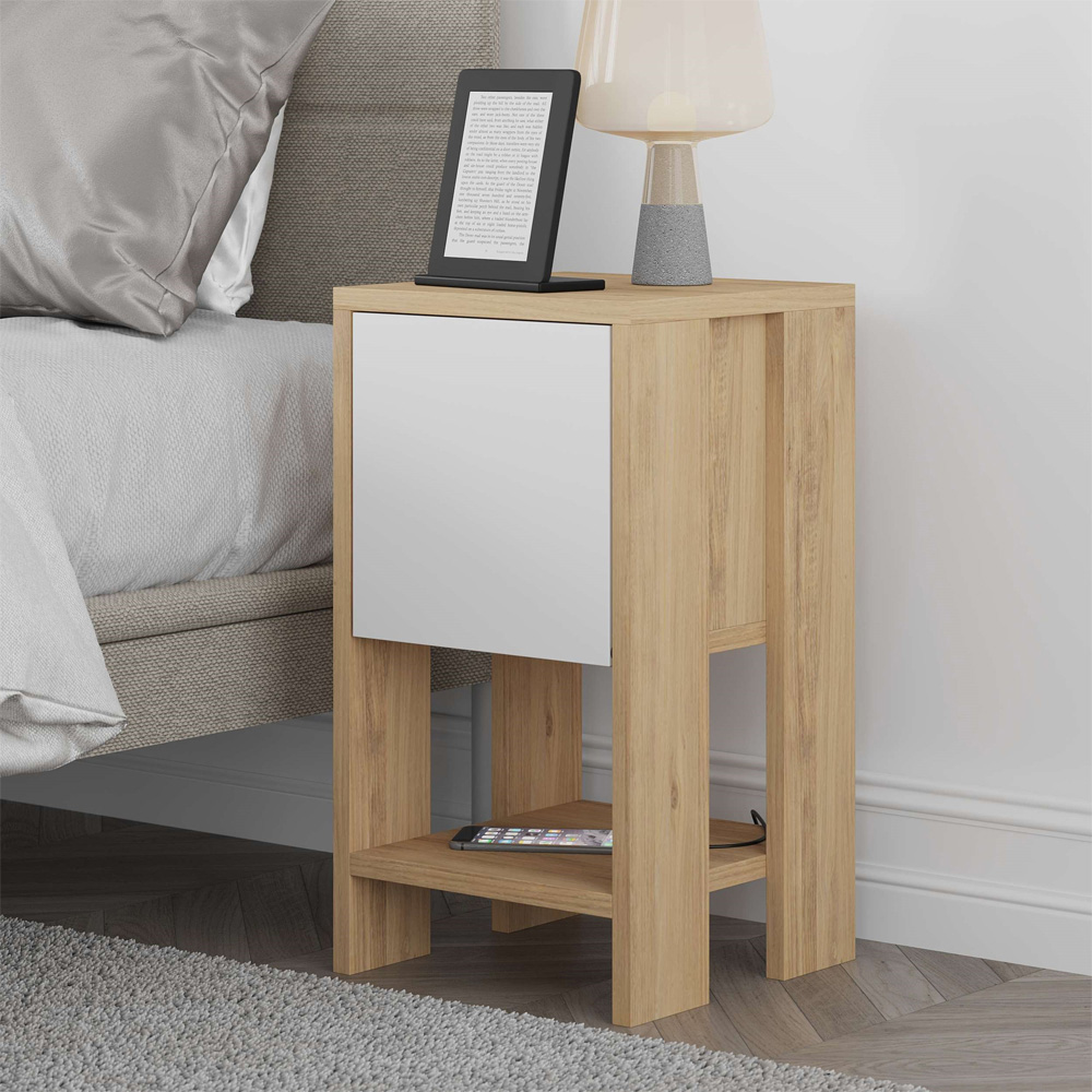 Decortie Ema Oak and White Bedside Table Image 5