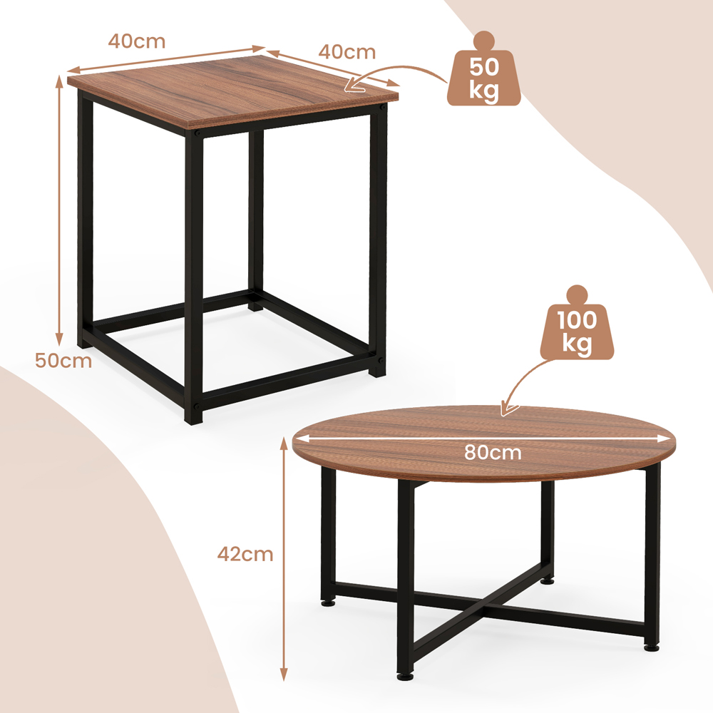 Costway Walnut Metal Coffee Table Set of 3 Image 9