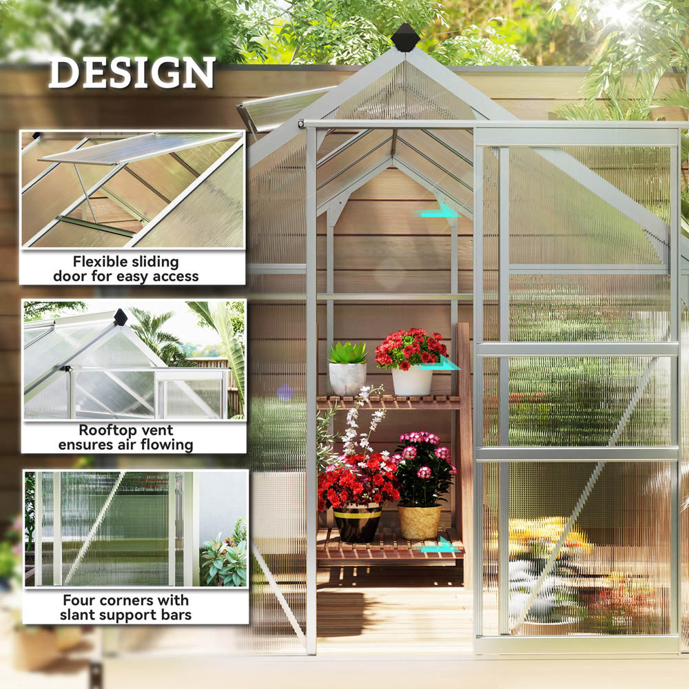 Outsunny Galvanised Aluminium Polycarbonate 6 x 8ft Walk-in Greenhouse Image 8
