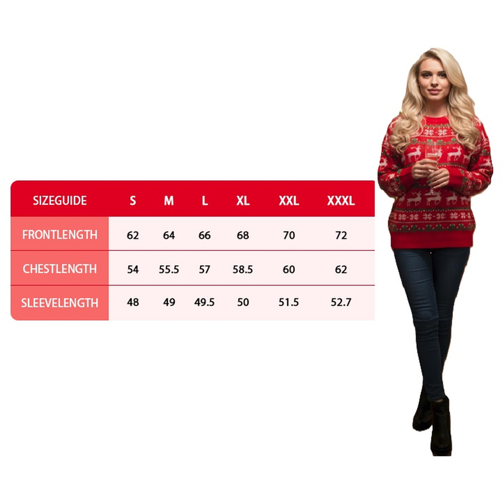 Noel Square Unisex Reindeer and Snowflake Xmas Jumper Large Nordic Red Image 4