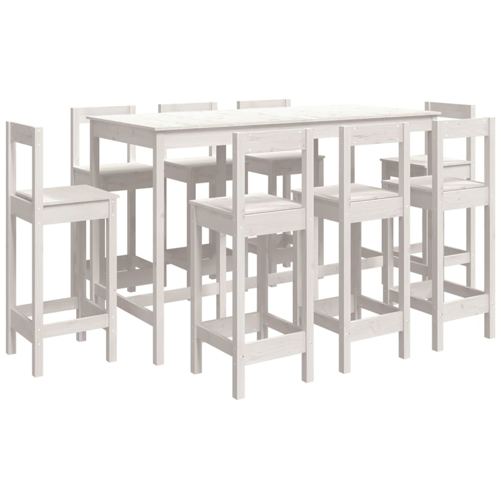 vidaXL 8 Seater White Solid Pine Wood Bar Table Set Image 2