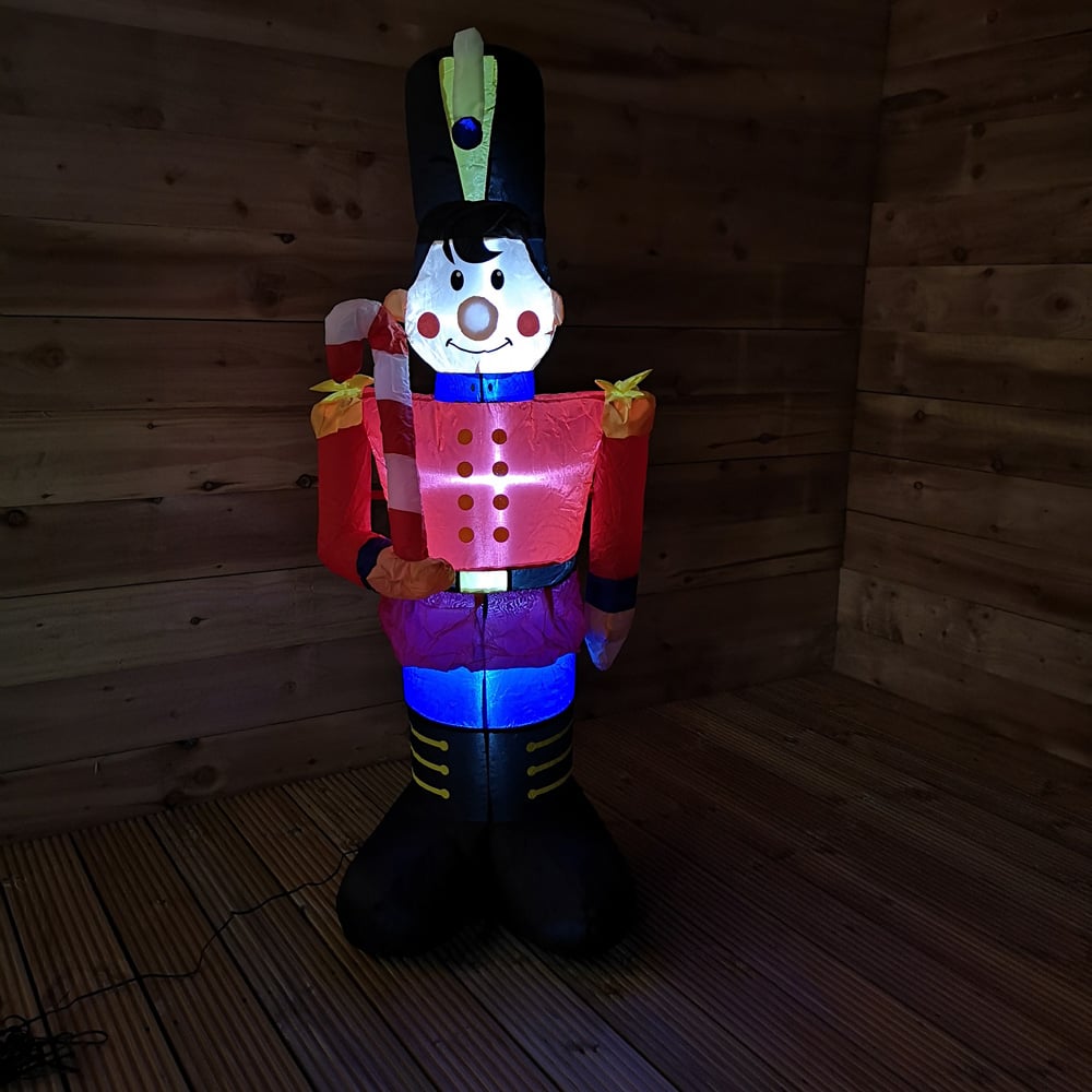 Premier White LED Inflatable Toy Soldier with Candy Cane Christmas Decoration 3.9ft Image 4