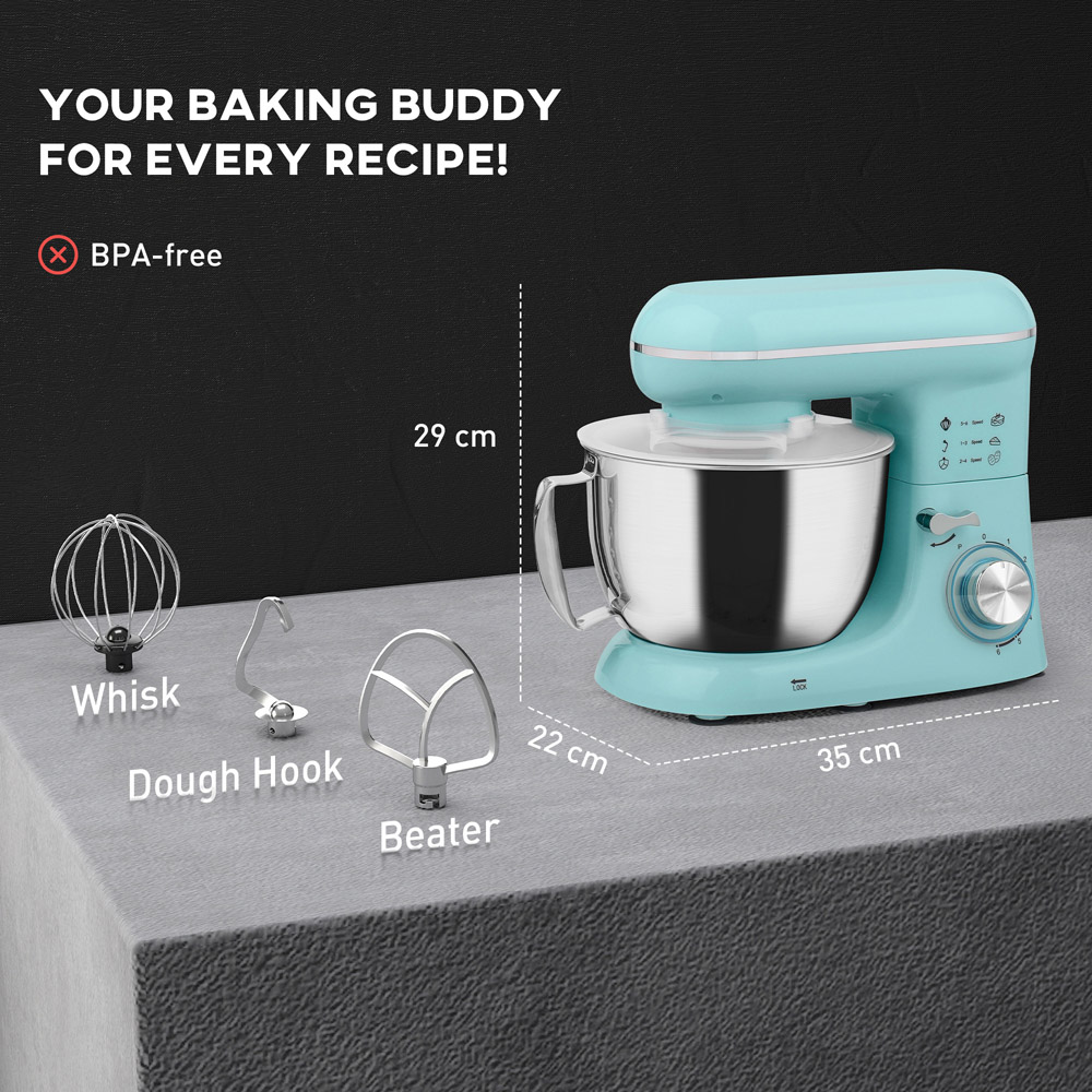 HOMCOM 800-250V70BU Blue 4.5L Electric Stand Mixer with Dough Hook 1400W Image 9