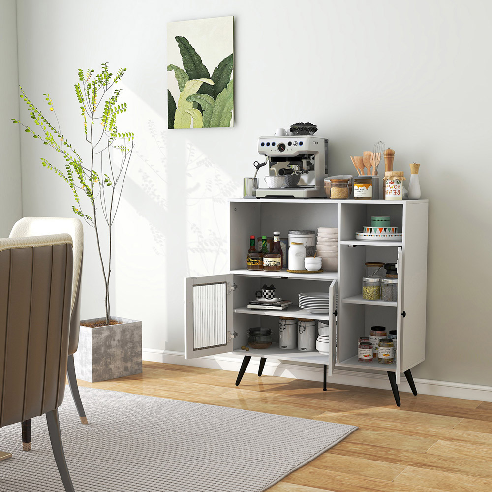 Costway 3 Door 2 Shelf White Industrial Wooden Kitchen Storage Cabinet Image 4