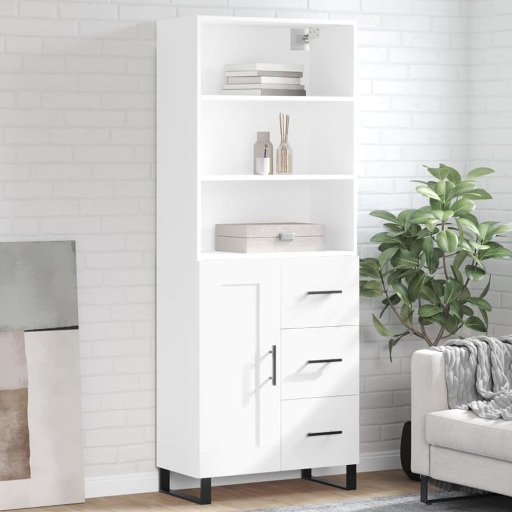 vidaXL Single Door 3 Drawer 3 Shelf White Highboard Image 1