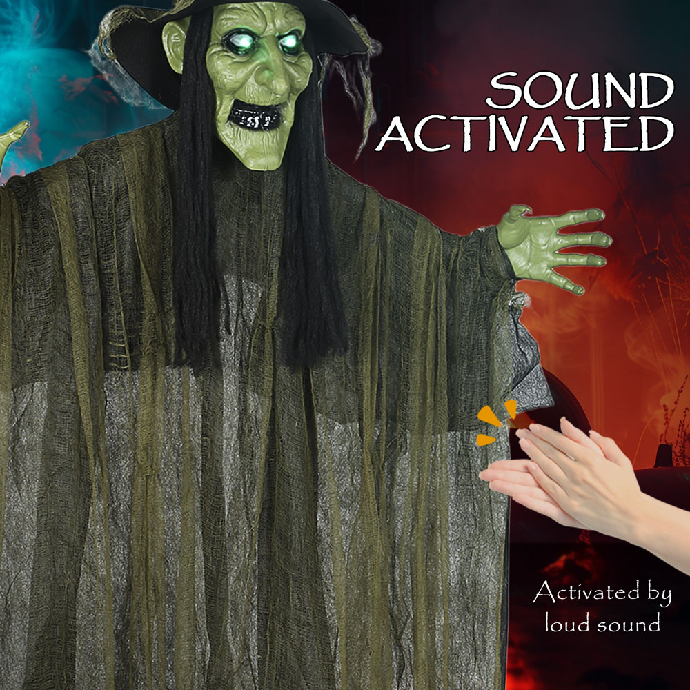 Outsunny Voice Activated Animatronics Green Hanging Witch Halloween Decoration 5.5ft Image 5