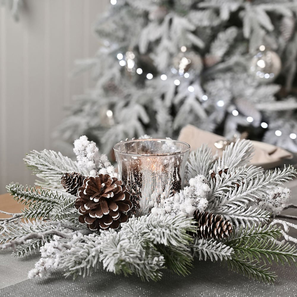 The Christmas Gift Co Snow Pinecone Candle Wreath Image 2