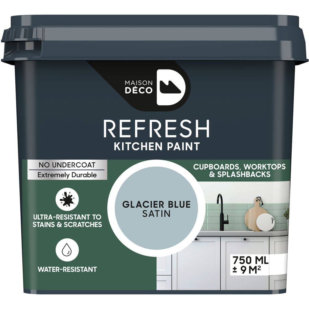 Maison Deco Refresh Kitchen Cupboards and Surfaces Glacier Blue Satin Paint 750ml Image 2