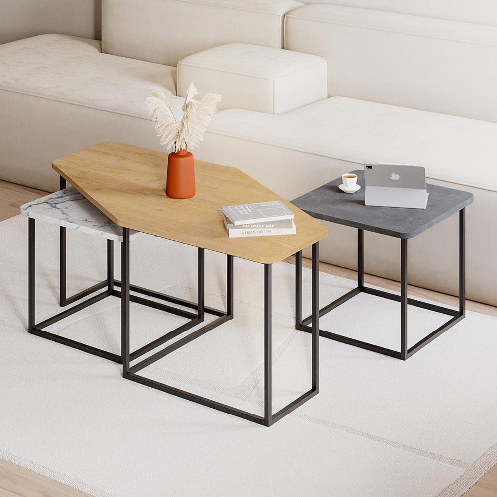 Decortie Nesty Sapphire Oak Nest of Tables Set of 3 Image 1