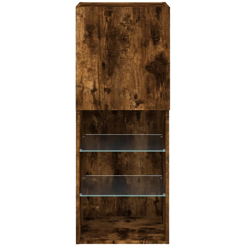 vidaXL Single Door 3 Shelf Smoked Oak Wall Mounted LED TV Cabinet Image 9