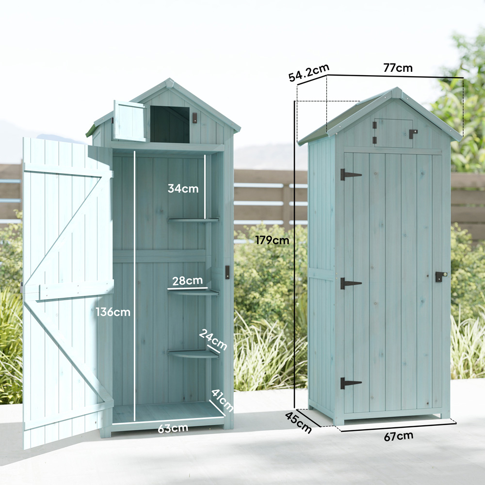 Outsunny 2.5 x 1.8ft Blue Wooden Garden Tool House Shed Image 8