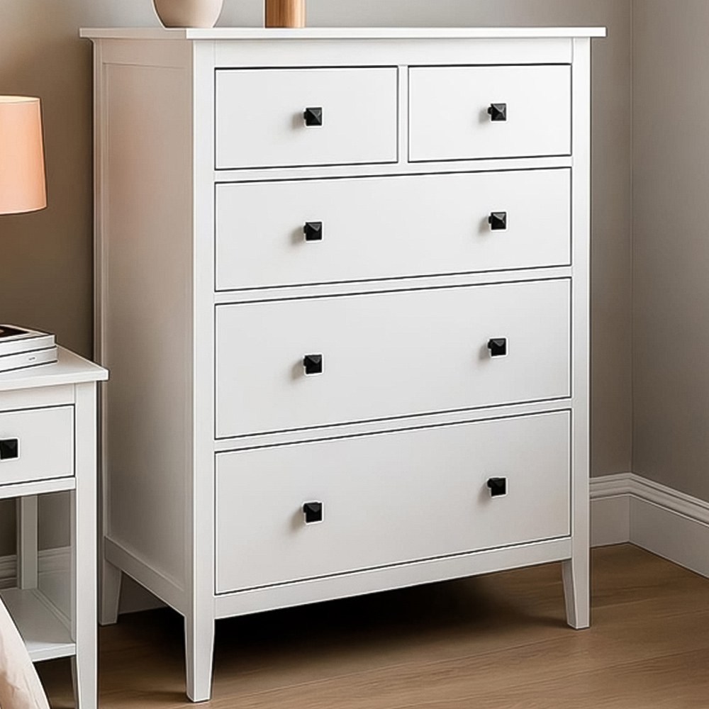 Home Source 5 Drawer White Wide Chest of Drawers Image 1