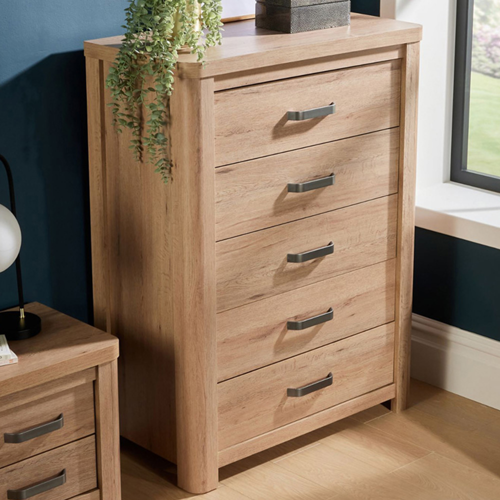Home Source Huntingdon 5 Drawer Wooden Chest of Drawers Image 1