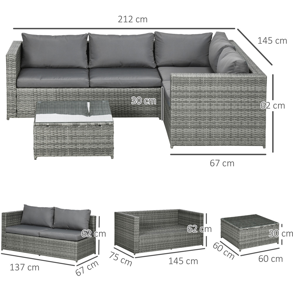Outsunny 4 Seater Grey Rattan Corner Sofa Set with Coffee Table Image 7