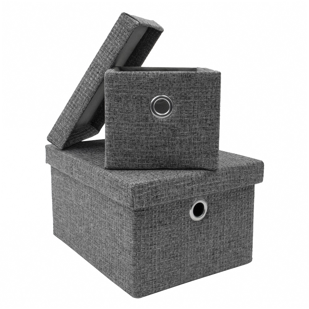 JVL Chroma Grey Rectangular Storage Basket with Lid 2 Pack Image 4