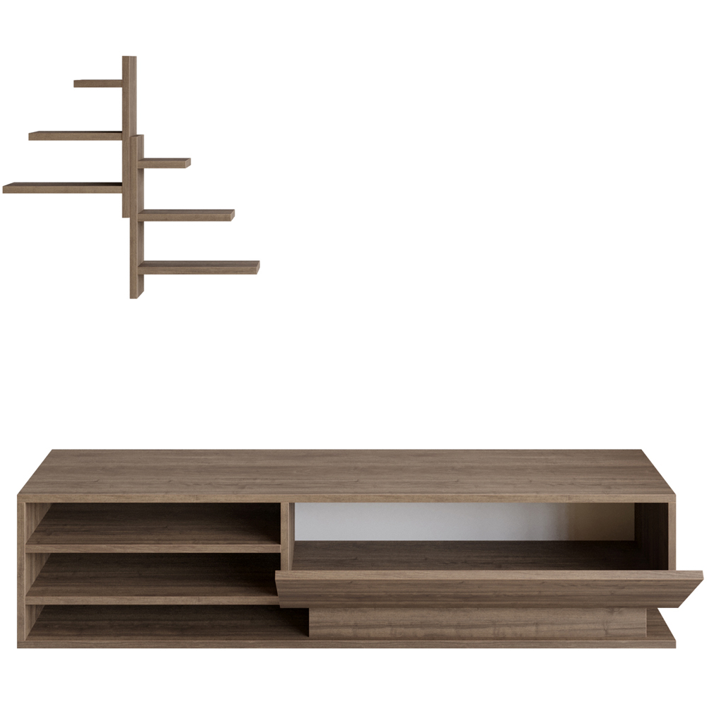 Decorotika Linda 3 Shelf Walnut TV Unit and 6 Tier Wall Shelf Image 2