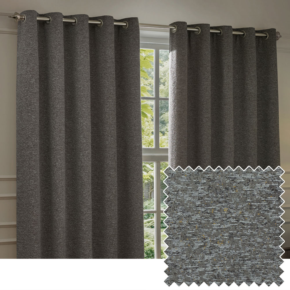 Paoletti Galaxy Charcoal Fully Lined Velvet Eyelet Curtains 229 x 137cm Image 6