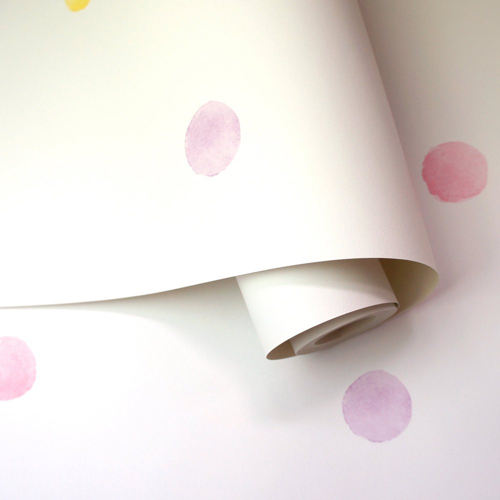 Holden Watercolour Polka Dots Pink and Yellow Wallpaper Image 2