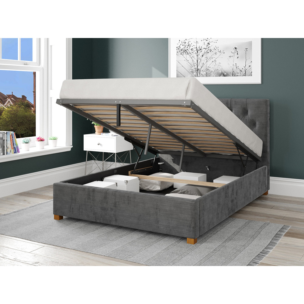 Aspire Olivier Double Charcoal Firenze Velour Ottoman Bed Image 2