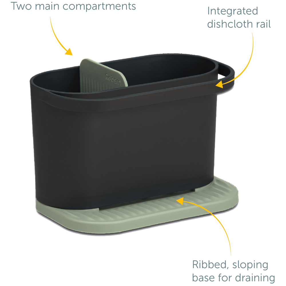 ReBorn Charcoal Grey and Sage Green Compact Plastic Sink Tidy with Drainage Tray Image 5
