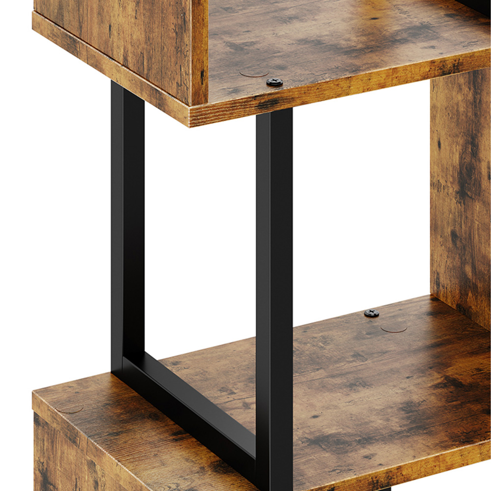 Living and Home 5 Shelf Black and Dark Wood S-Shaped Geometric Bookcase with LED Light Image 4