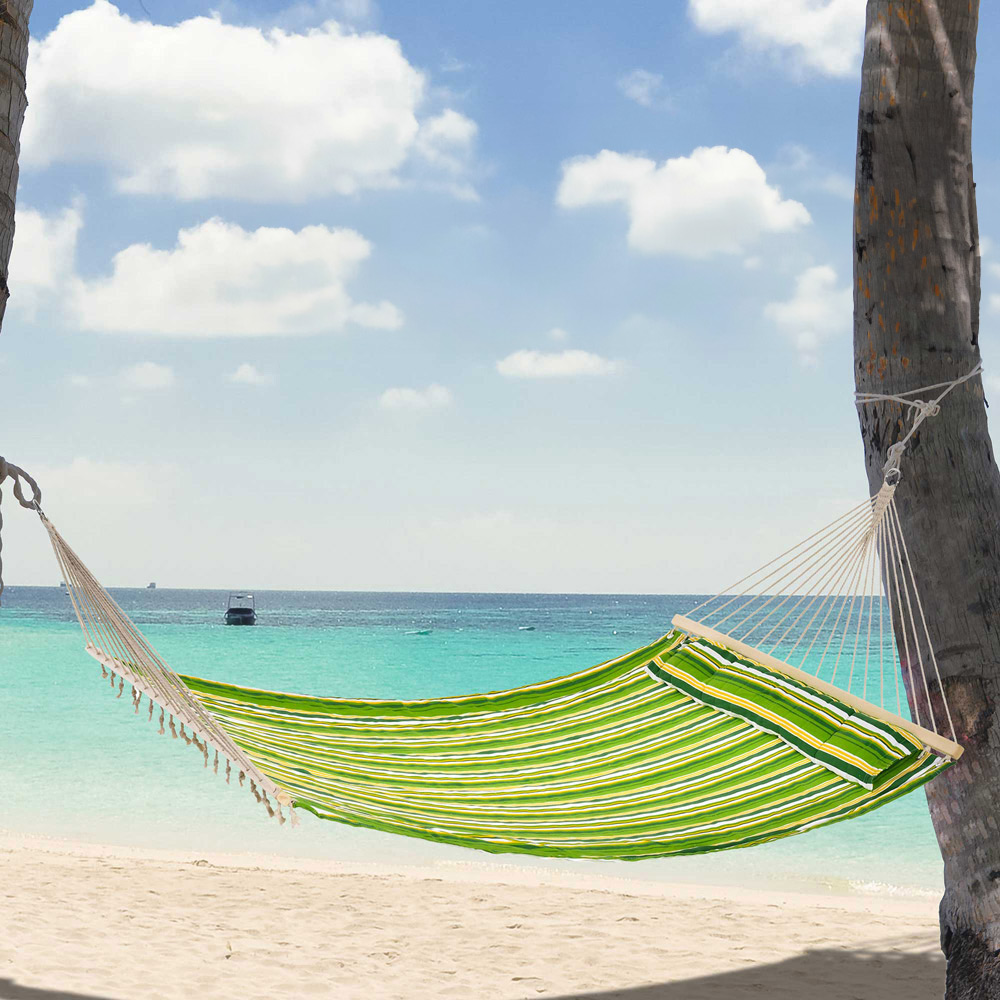 Outsunny Beach Stripe Hammock with Pillow Image 1