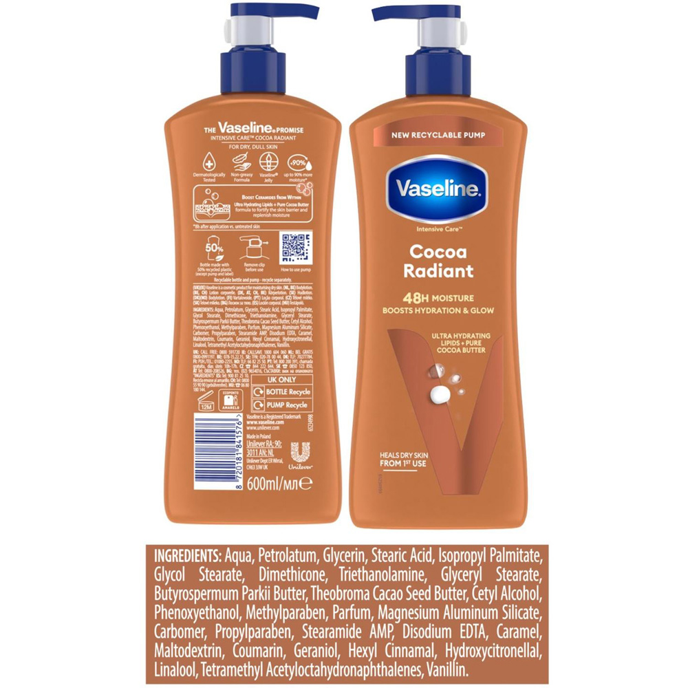 Vaseline Intensive Care Cocoa Radiant Body Lotion Moisturiser 600ml 3 Pack Image 8