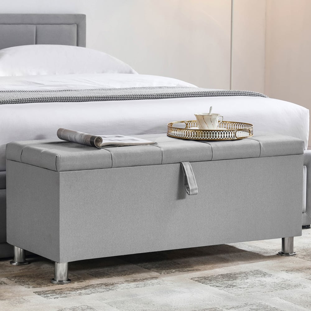 Vida Designs Valencia Light Grey Linen Storage Ottoman Image 1