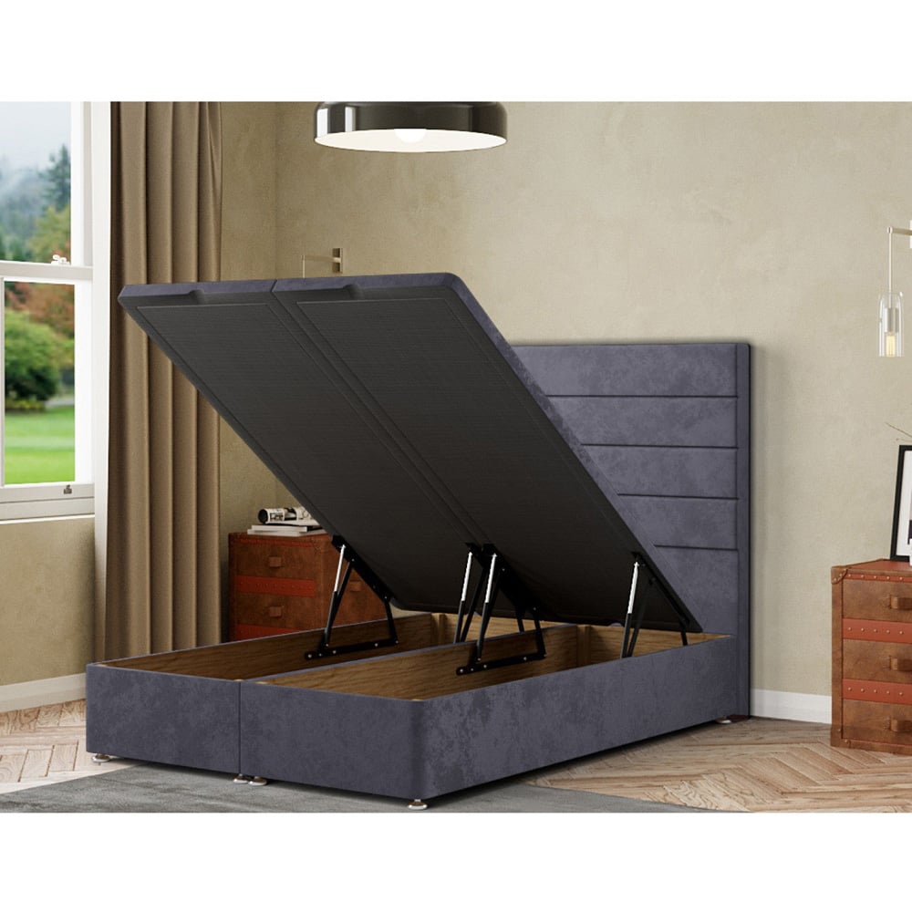 Eleganza George King Size Steel Plush Ottoman Bed with Floor Standing Headboard Image 2