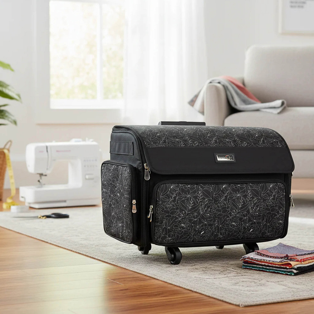 Everything Mary EVM13344-6 Black White Floral Collapsible Sewing Machine Case 55.8 x 34.3 x 45cm Image 2
