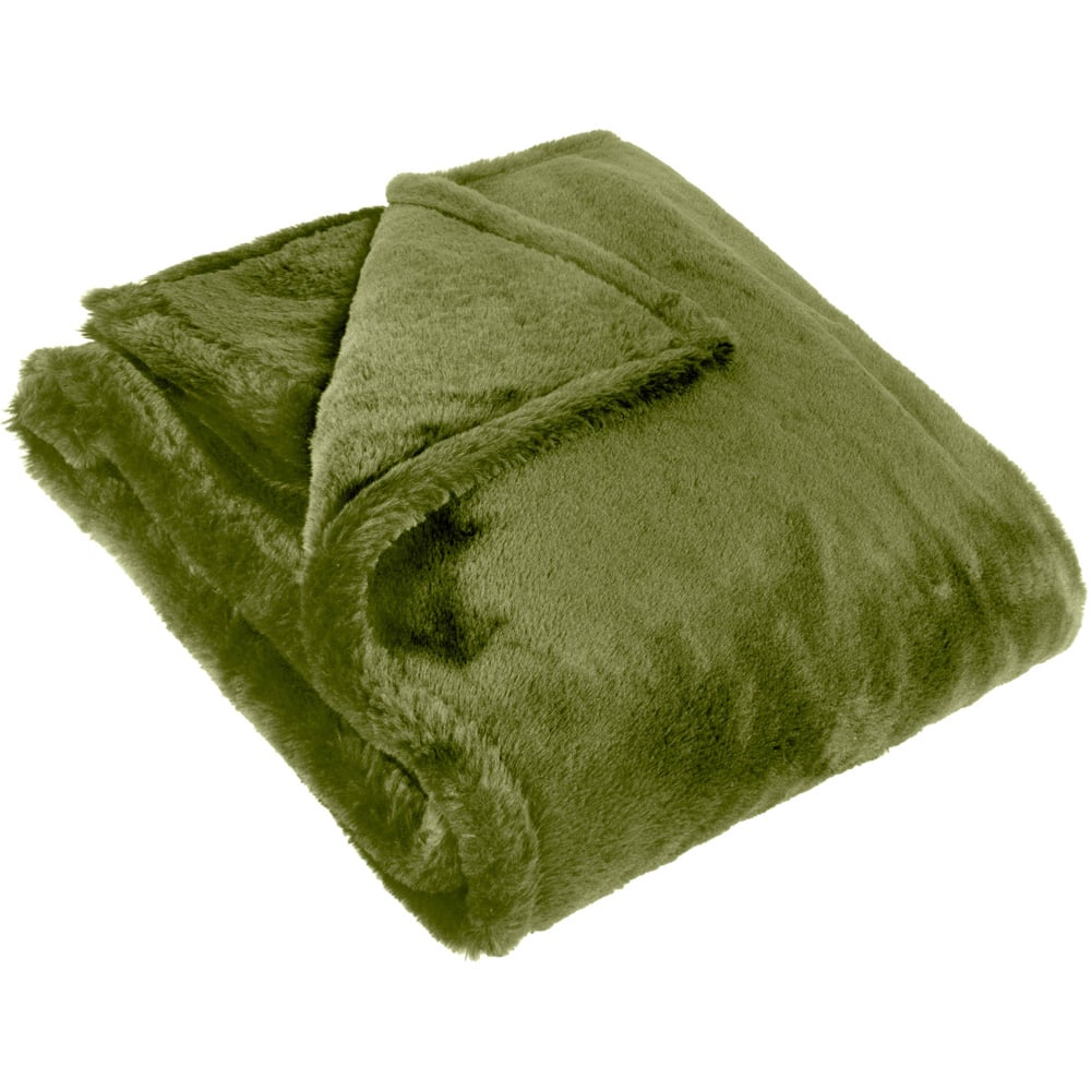 furn. Kallu Olive Double-Sided Faux-Fur Throw 150 x 200cm Image 1
