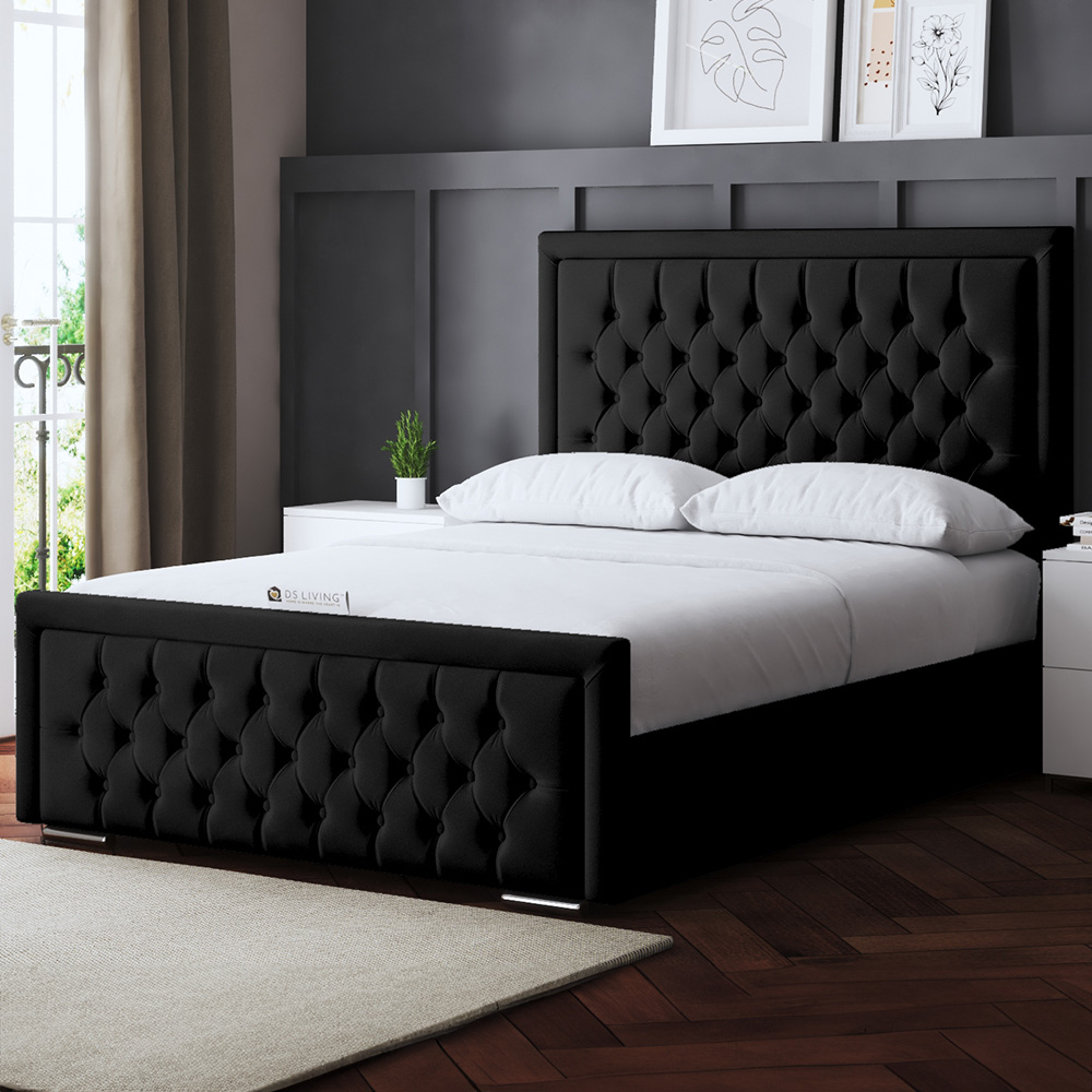 DS Living Allegra Small Double Black Upholstered Ottoman Bed with Headboard Image 1