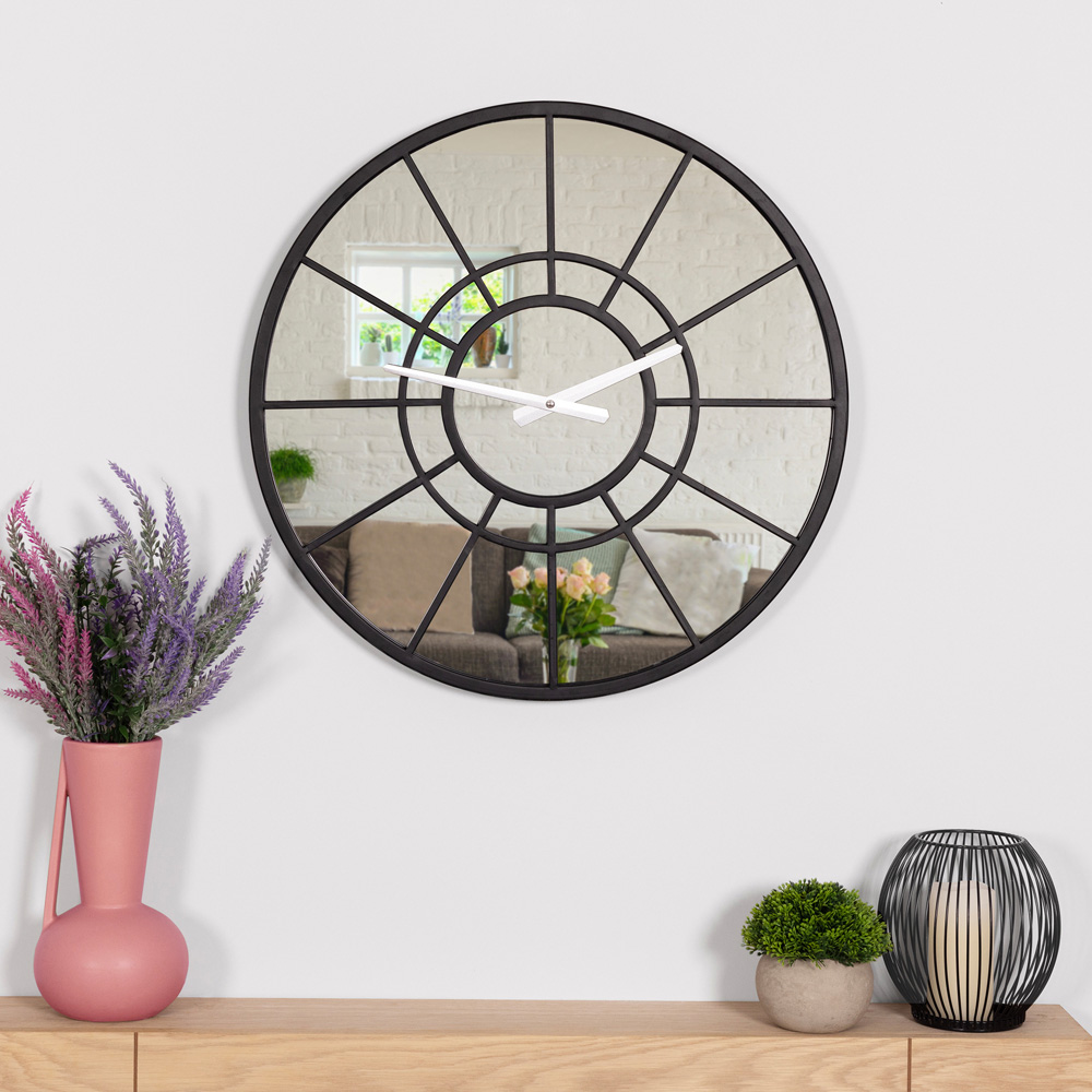 Charles Bentley Buttermere Black Mirrored Round Skeleton Indoor and Outdoor Wall Clock 50cm Image 2
