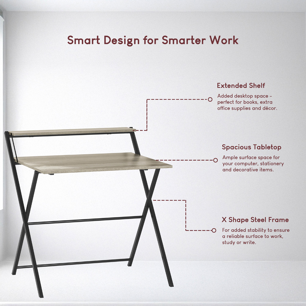 Vida Designs Brooklyn Grey Foldable Computer Desk Image 7