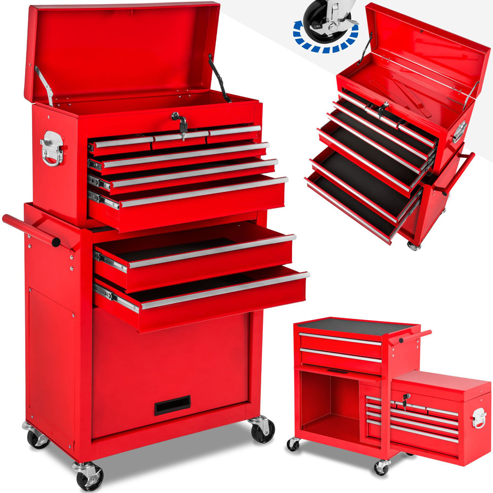 tectake 8 Drawer Red Tool Chest of Drawers with Wheels Image 3