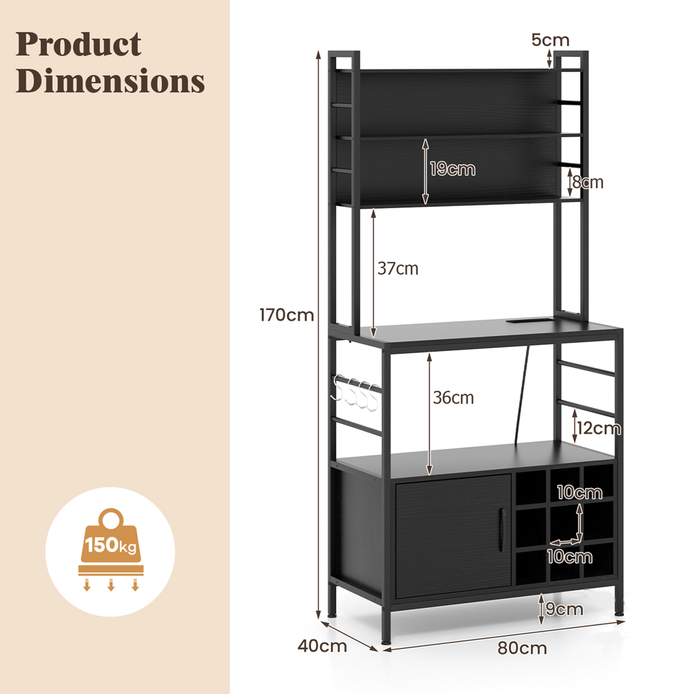 Costway Black Bakers Rack with Power Outlet Image 9