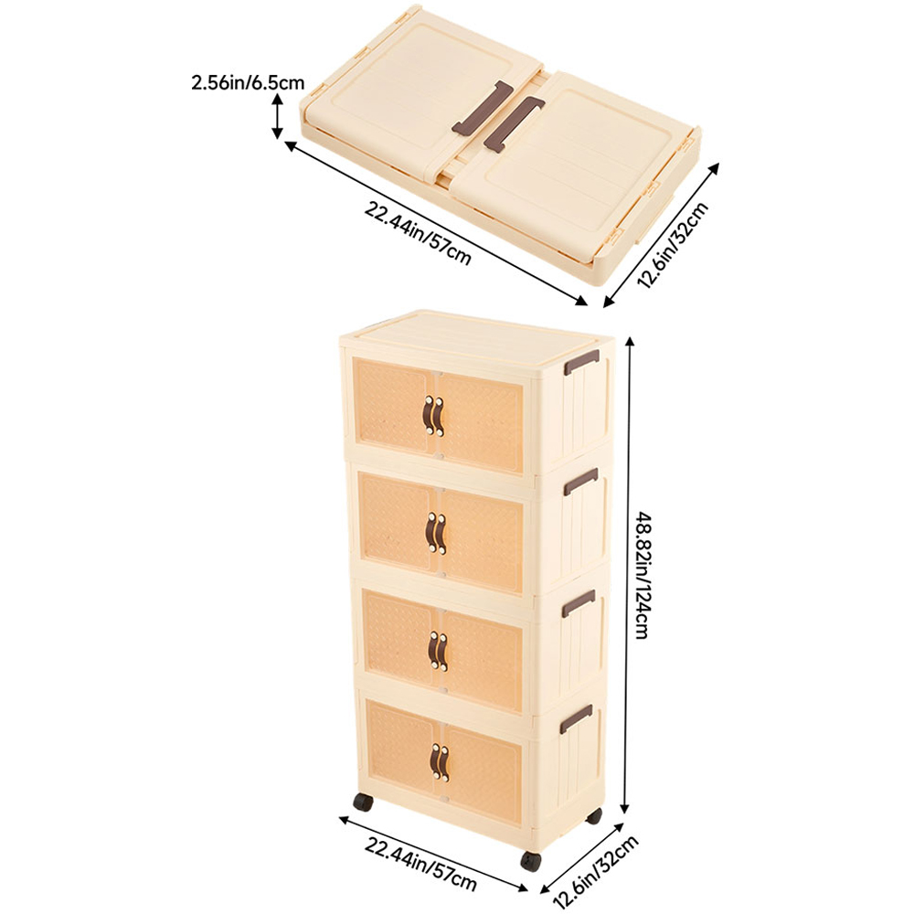 Living and Home 4-Tier Cream and Clear Foldable Storage Cabinet with Castors Image 8