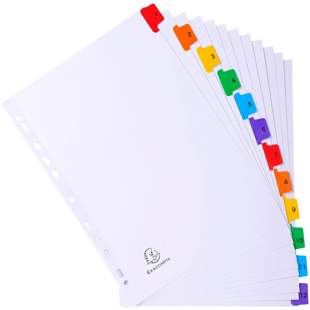 Exacompta A4 White 1-12 Divider with Multicolour Tabs 20 Pack Image 3