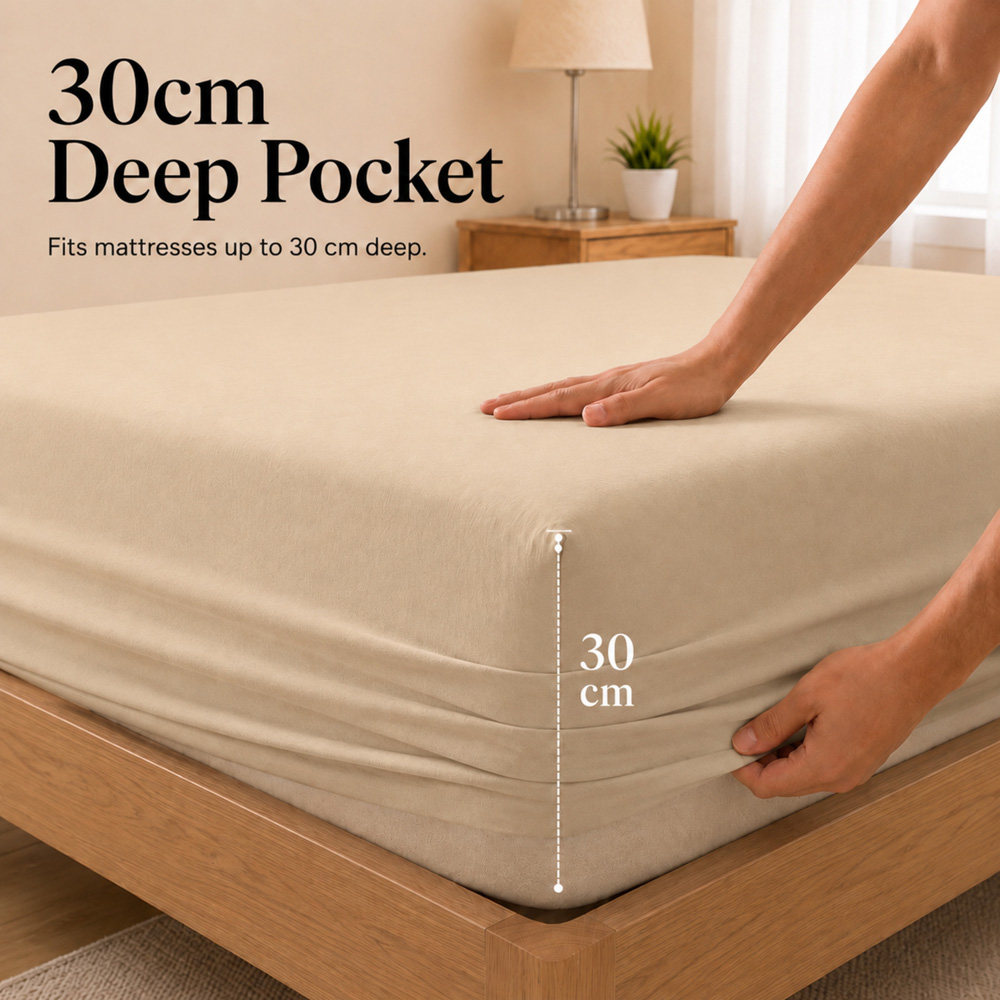 MHG Living Super King Size Beige 30cm Deep Pocket Fully Elasticated Fitted Sheet Image 4