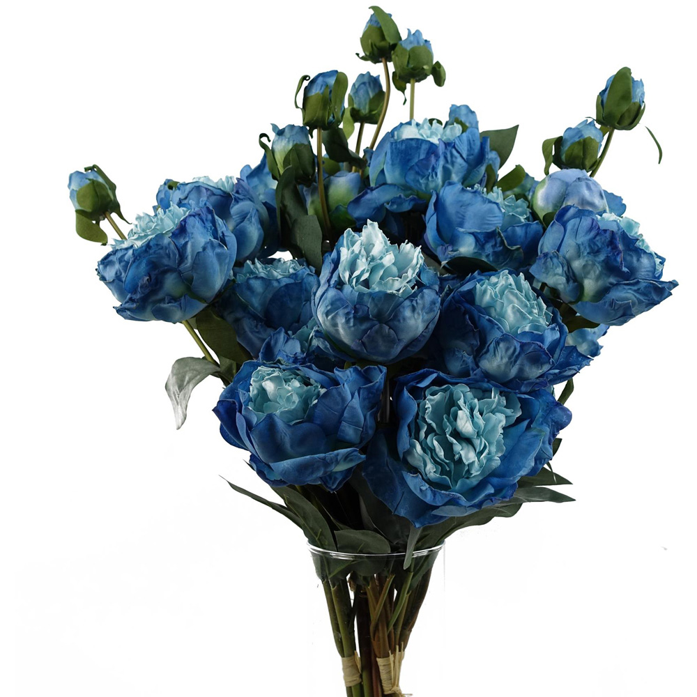 Leaf Blue Peony Single Stem Artificial Flower 55cm 6 Pack Image 3