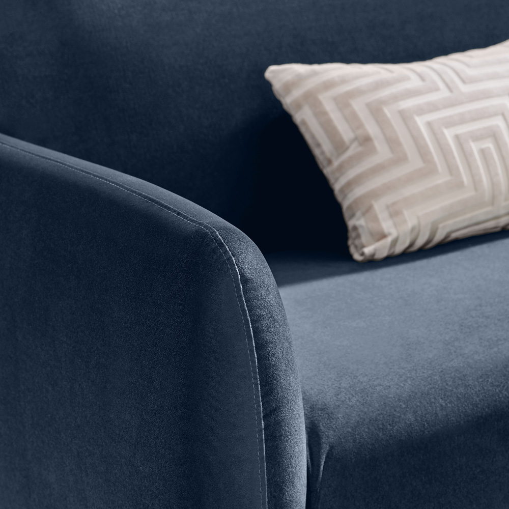 Furniturebox Terry 3 Seater Blue Velvet Sofa Image 2