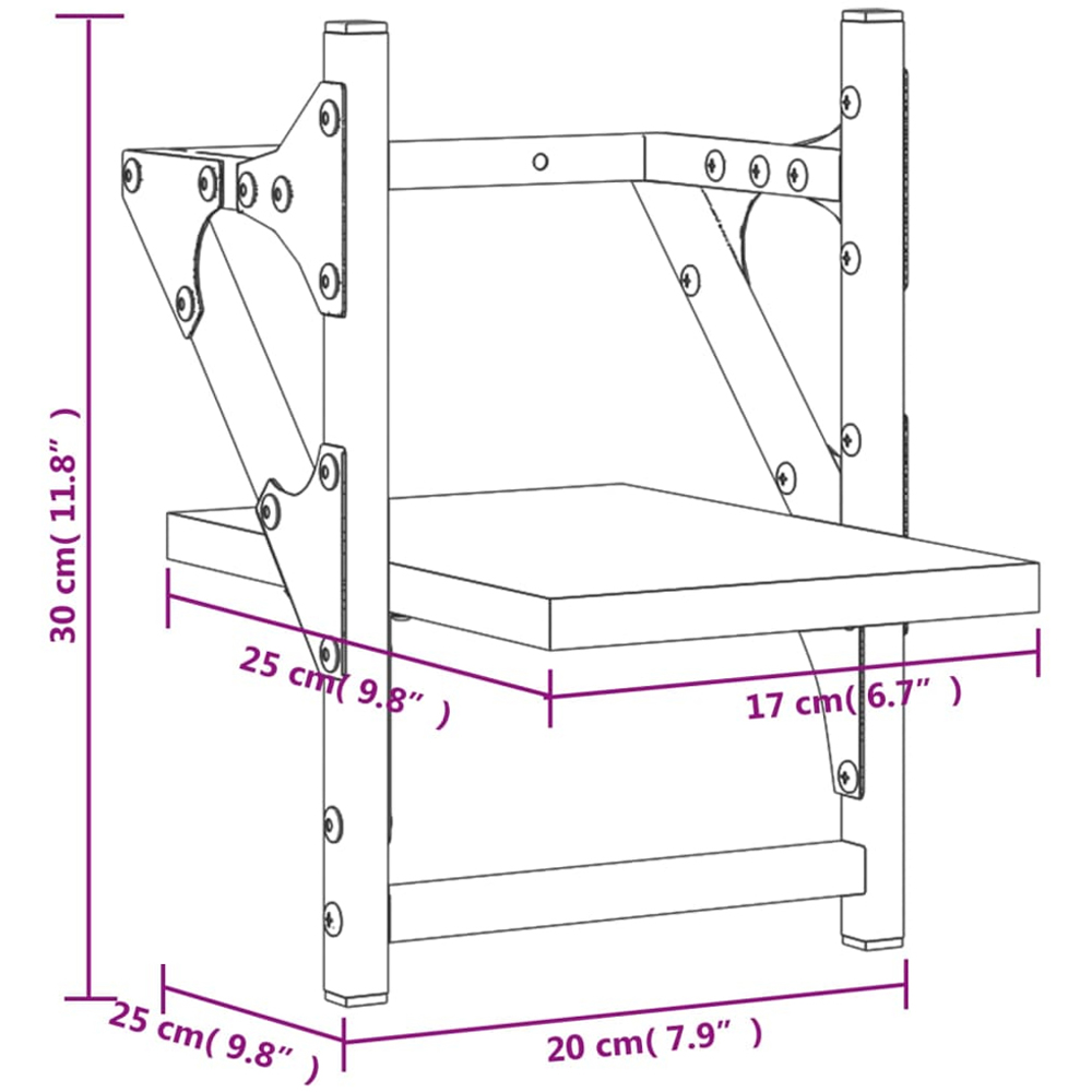 vidaXL 20cm Set of 2 Grey Sonoma Floating Wall Shelf with Bar Image 8