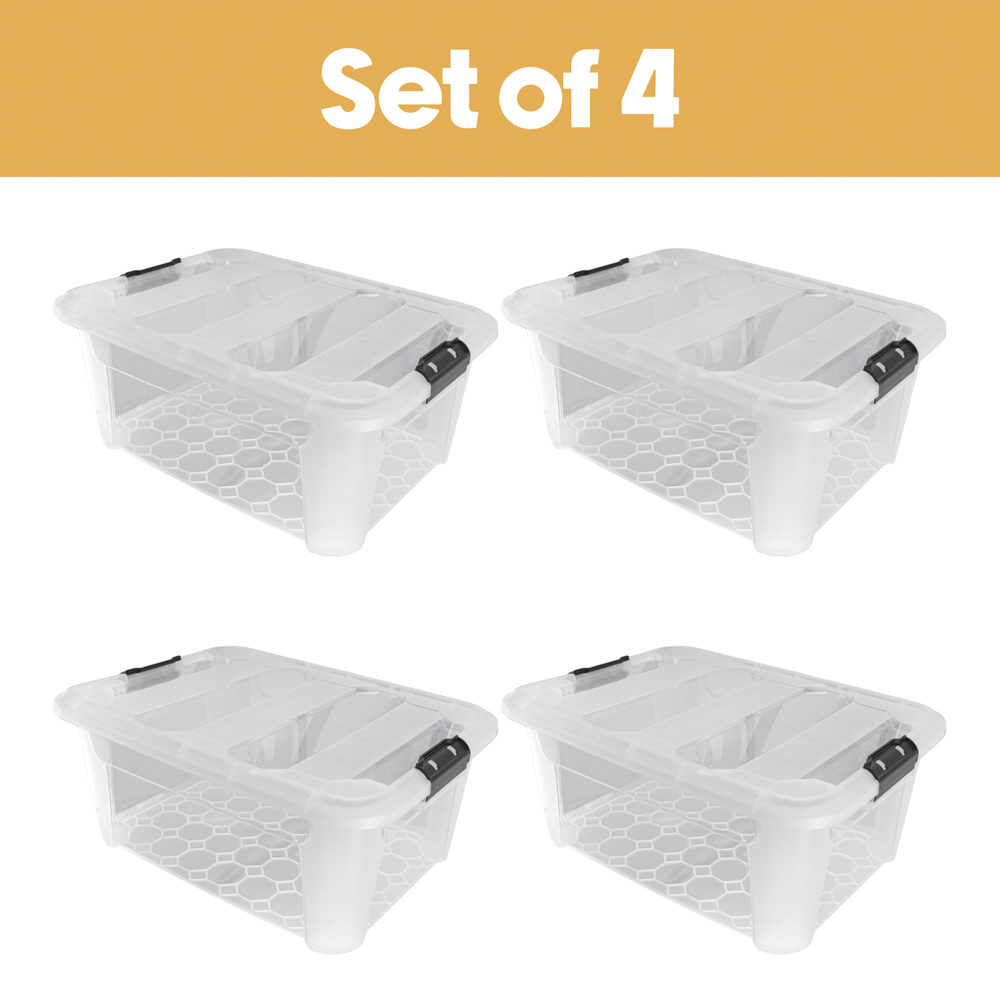 JVL 40L Clear Plastic Stackable and Nestable Storage Box with Secure Clip Lid 4 Pack Image 2