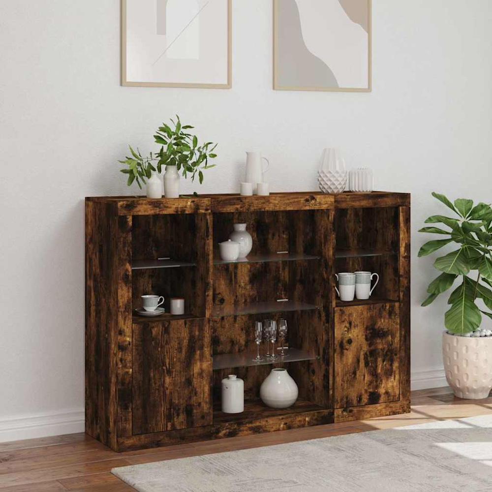 vidaXL 2 Door 8 Shelf Smoked Oak Sideboard Image 4