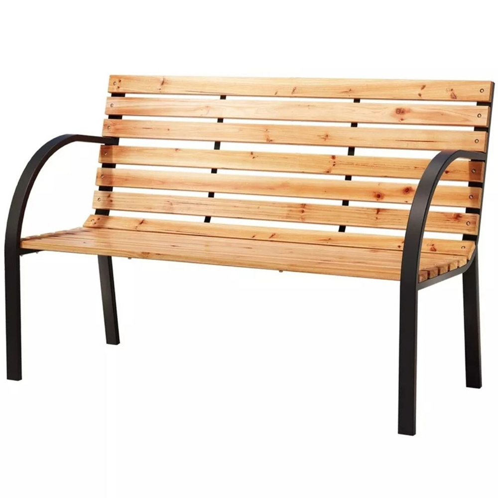 Home Source Lupine 2 Seater Wood and Metal Curved Garden Bench Image 2