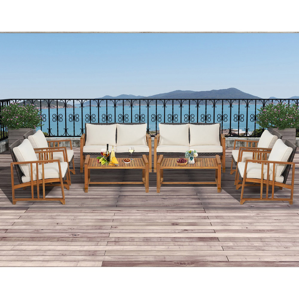 Costway 4 Seater Brown Outdoor Rattan Set with Cushion Image 4