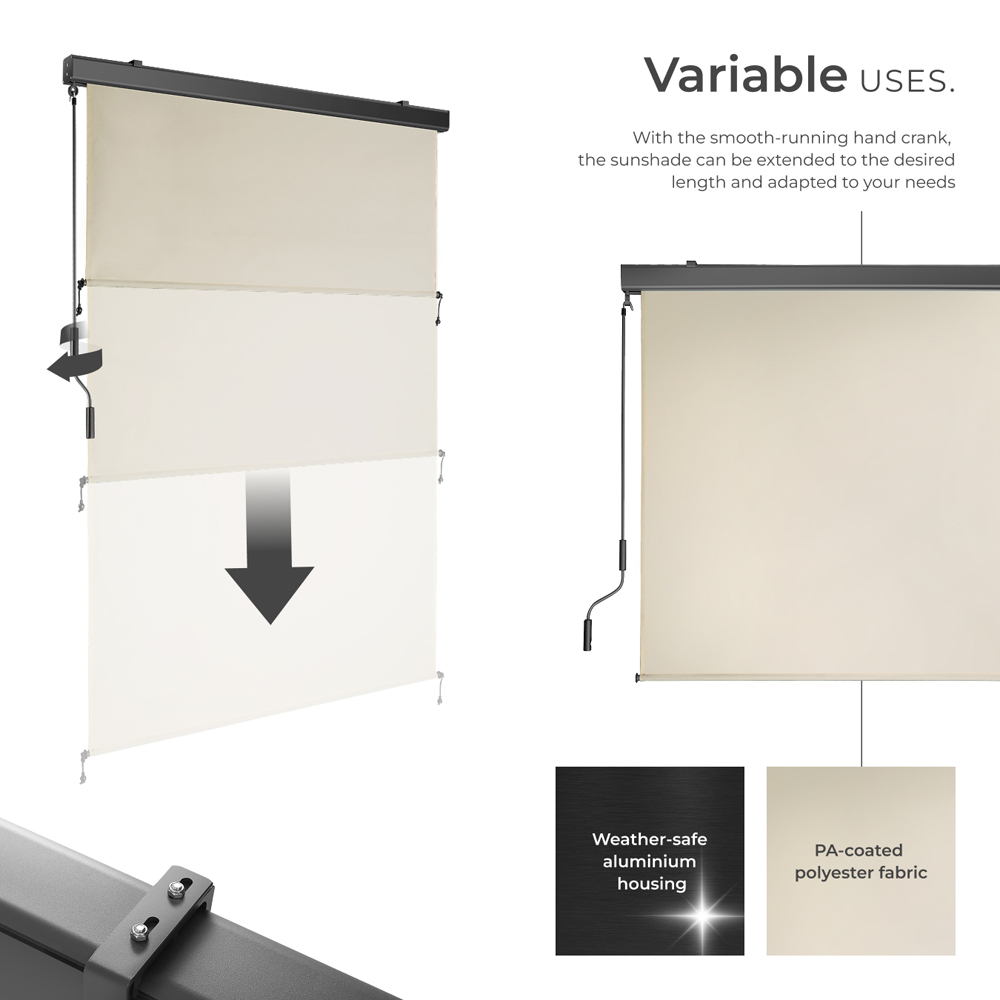 tectake Eloise Beige Vertical Awning with 2 Wall Brackets 1.2 x 2.5m Image 3