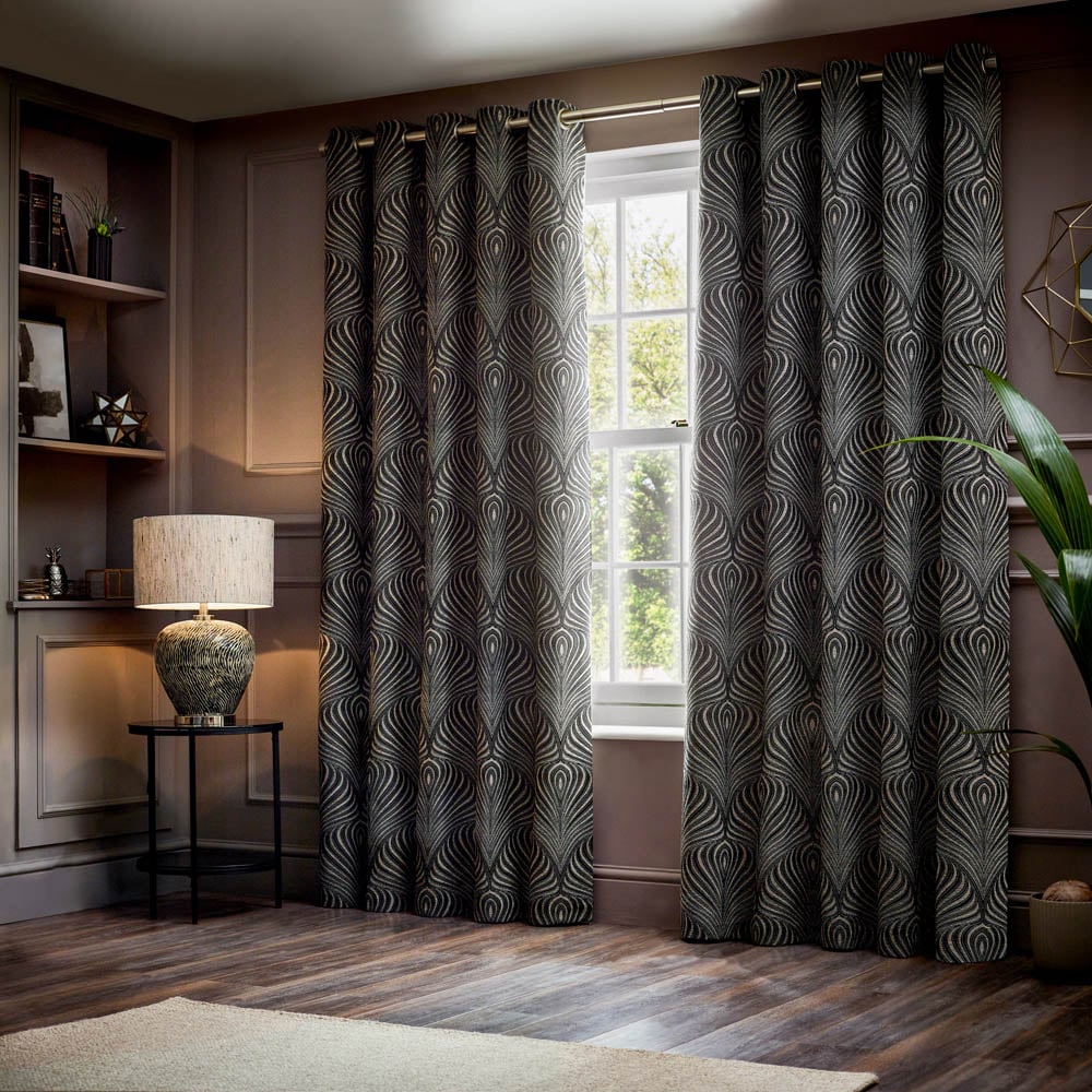 Paoletti Gatsby Black Jacquard Eyelet Curtain 168 x 137cm Image 6